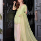 Light Green & Pink Contrast Crepe Embroidered Suit with Farshi Plazzo & Organza Dupatta