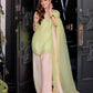 Light Green & Pink Contrast Crepe Embroidered Suit with Farshi Plazzo & Organza Dupatta