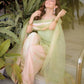 Light Green & Pink Contrast Crepe Embroidered Suit with Farshi Plazzo & Organza Dupatta