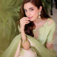 Light Green & Pink Contrast Crepe Embroidered Suit with Farshi Plazzo & Organza Dupatta