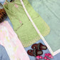 Light Green & Pink Contrast Crepe Embroidered Suit with Farshi Plazzo & Organza Dupatta