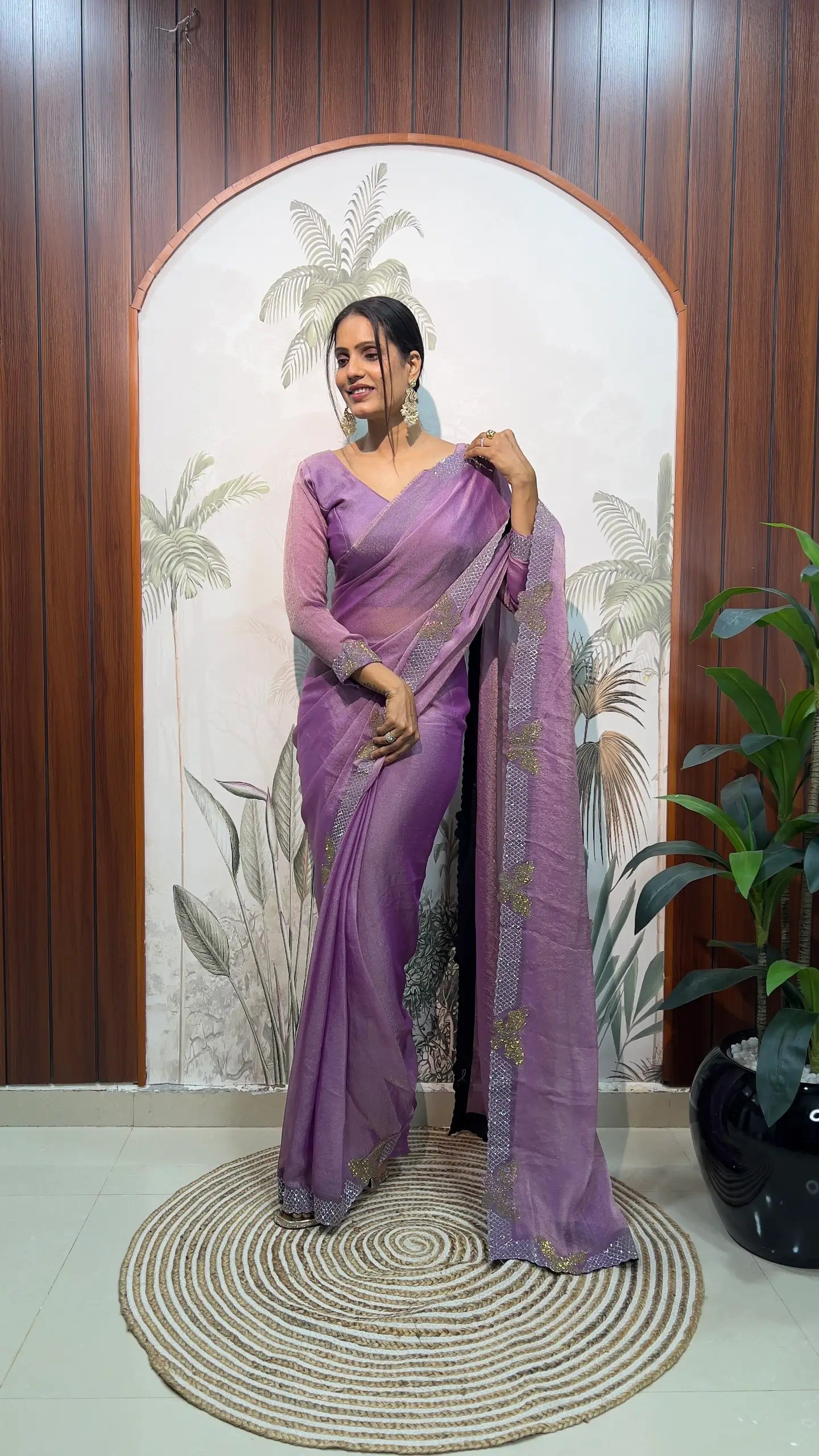 Lilac Butterfly Cut Work Saree