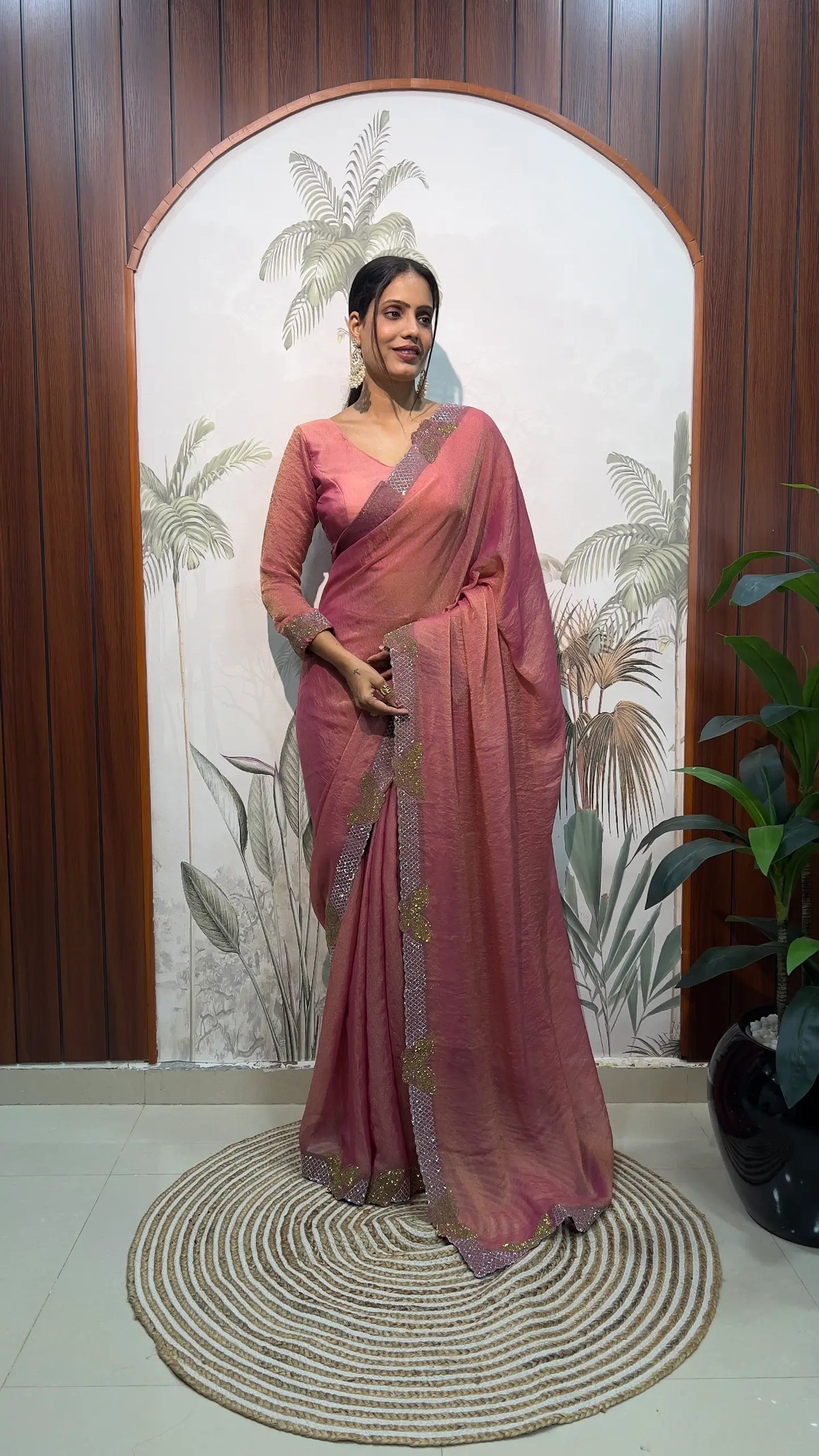 Lilac Butterfly Cut Work Saree