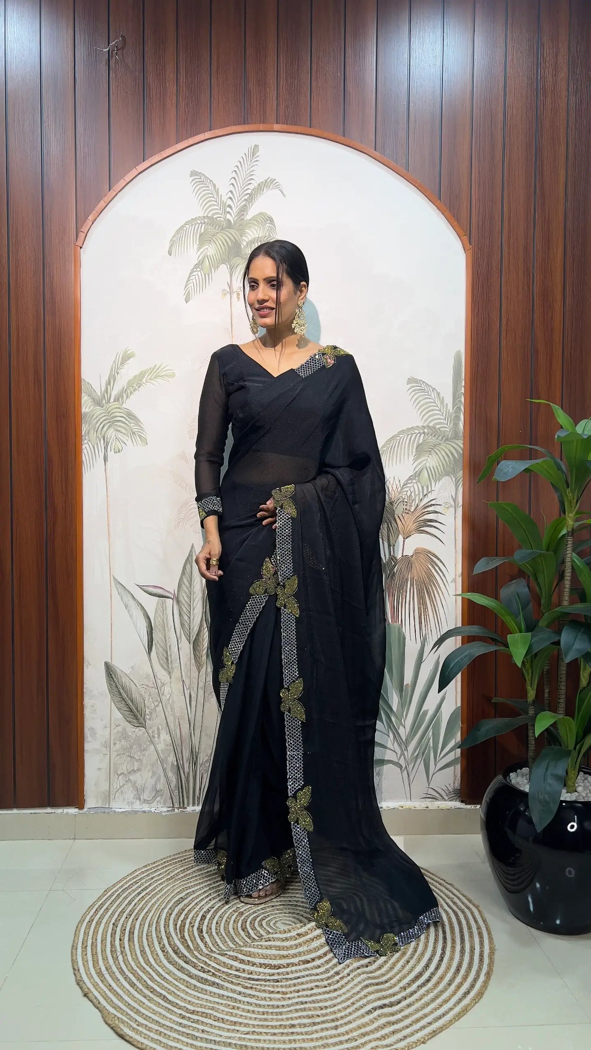 Lilac Butterfly Cut Work Saree