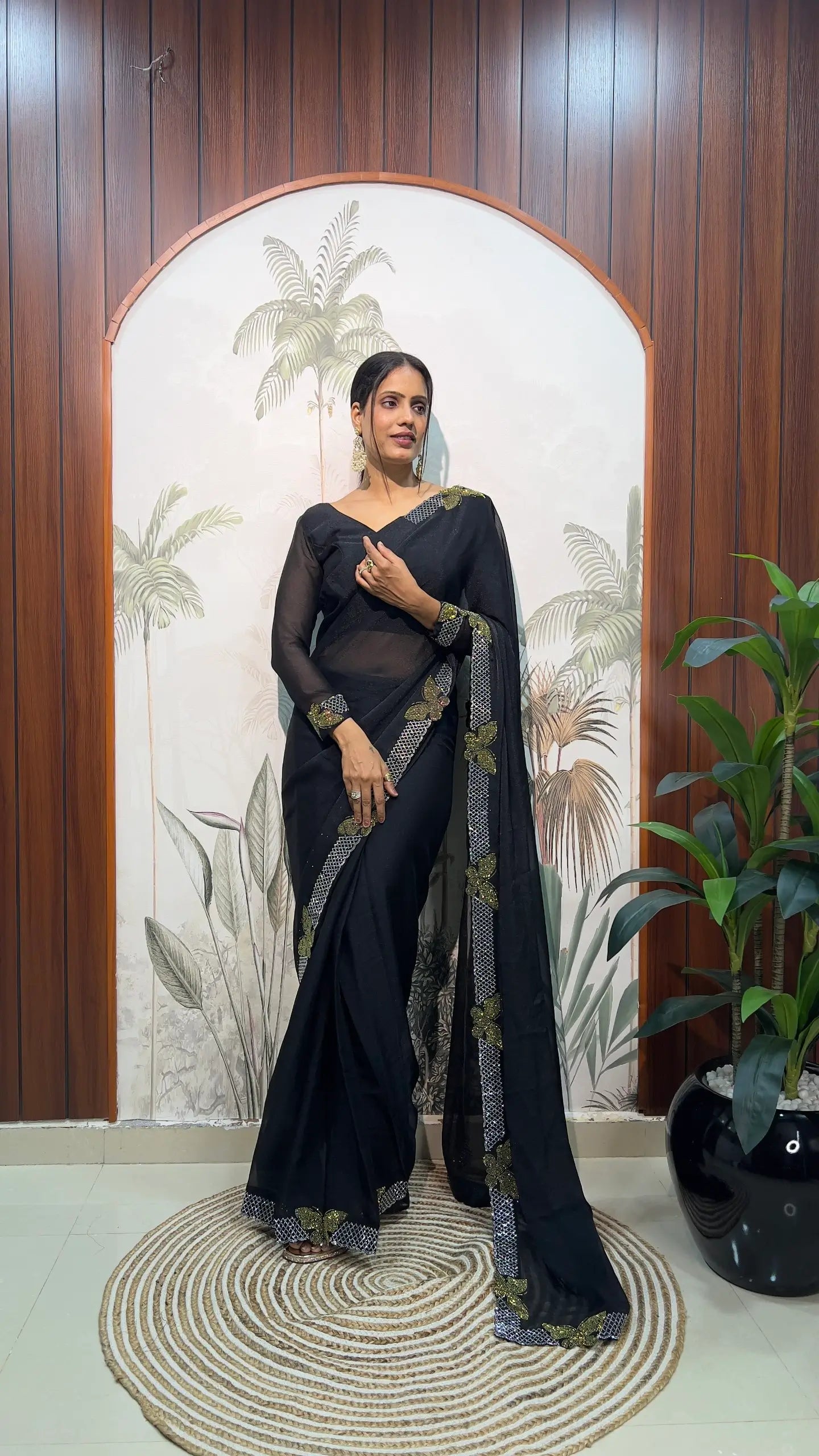 Lilac Butterfly Cut Work Saree