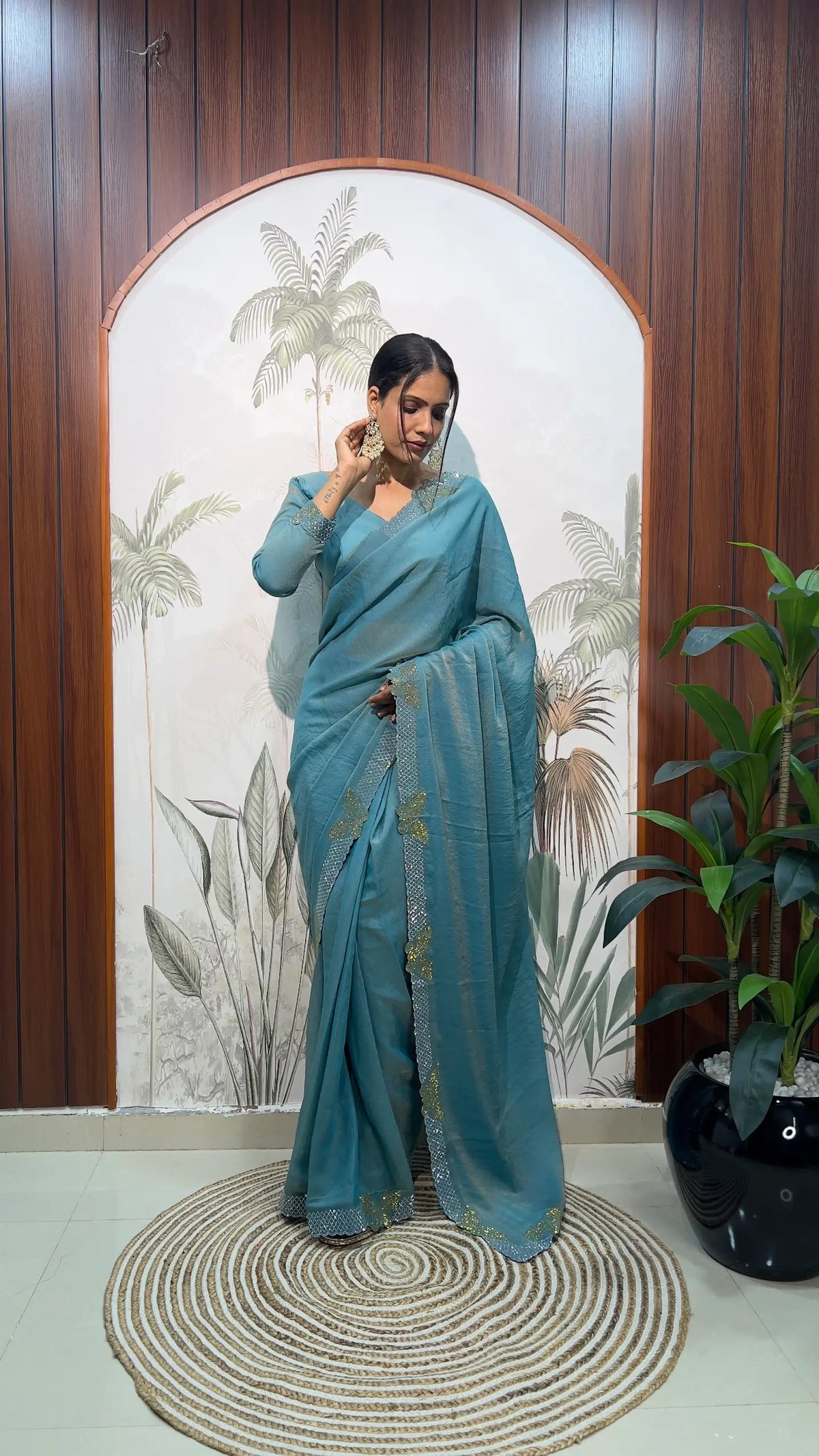 Lilac Butterfly Cut Work Saree