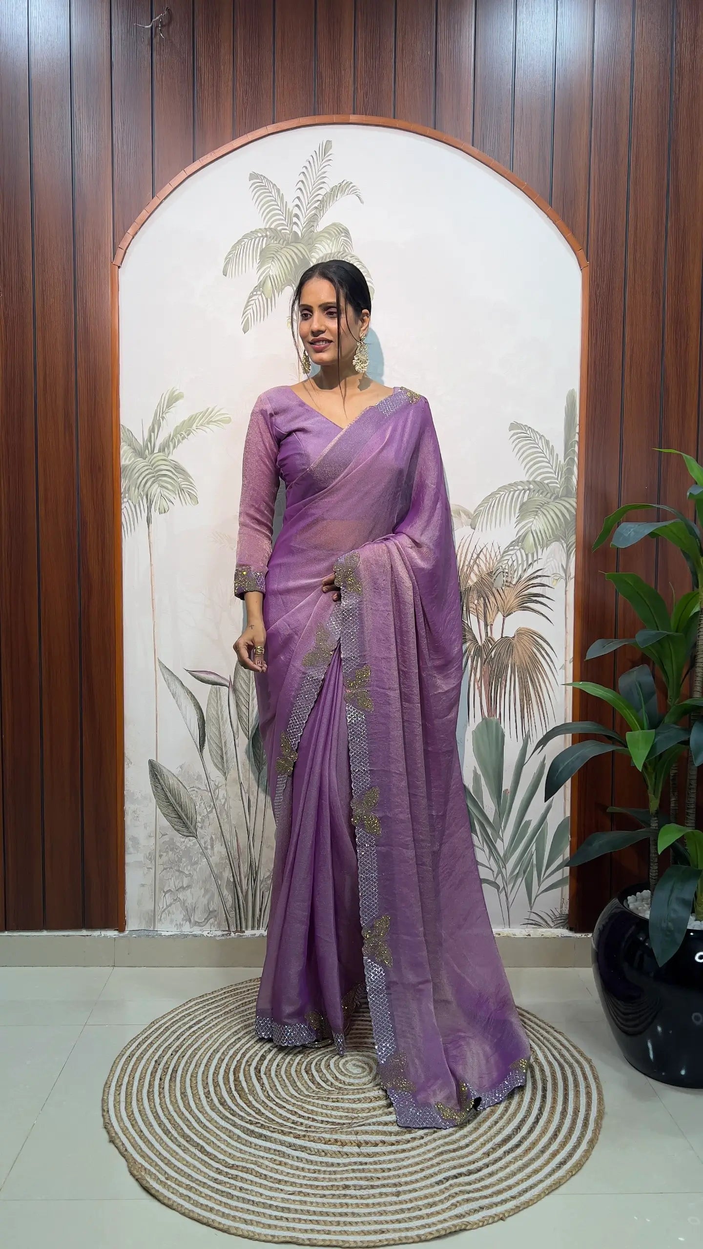 Lilac Butterfly Cut Work Saree