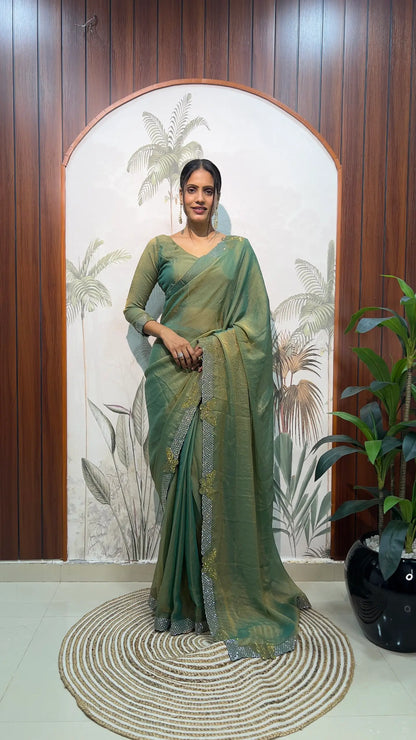 Lilac Butterfly Cut Work Saree
