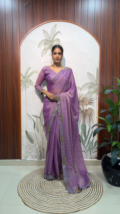 Lilac Butterfly Cut Work Saree