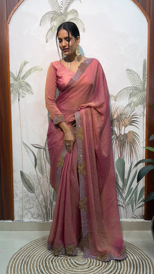 Lilac Butterfly Cut Work Saree