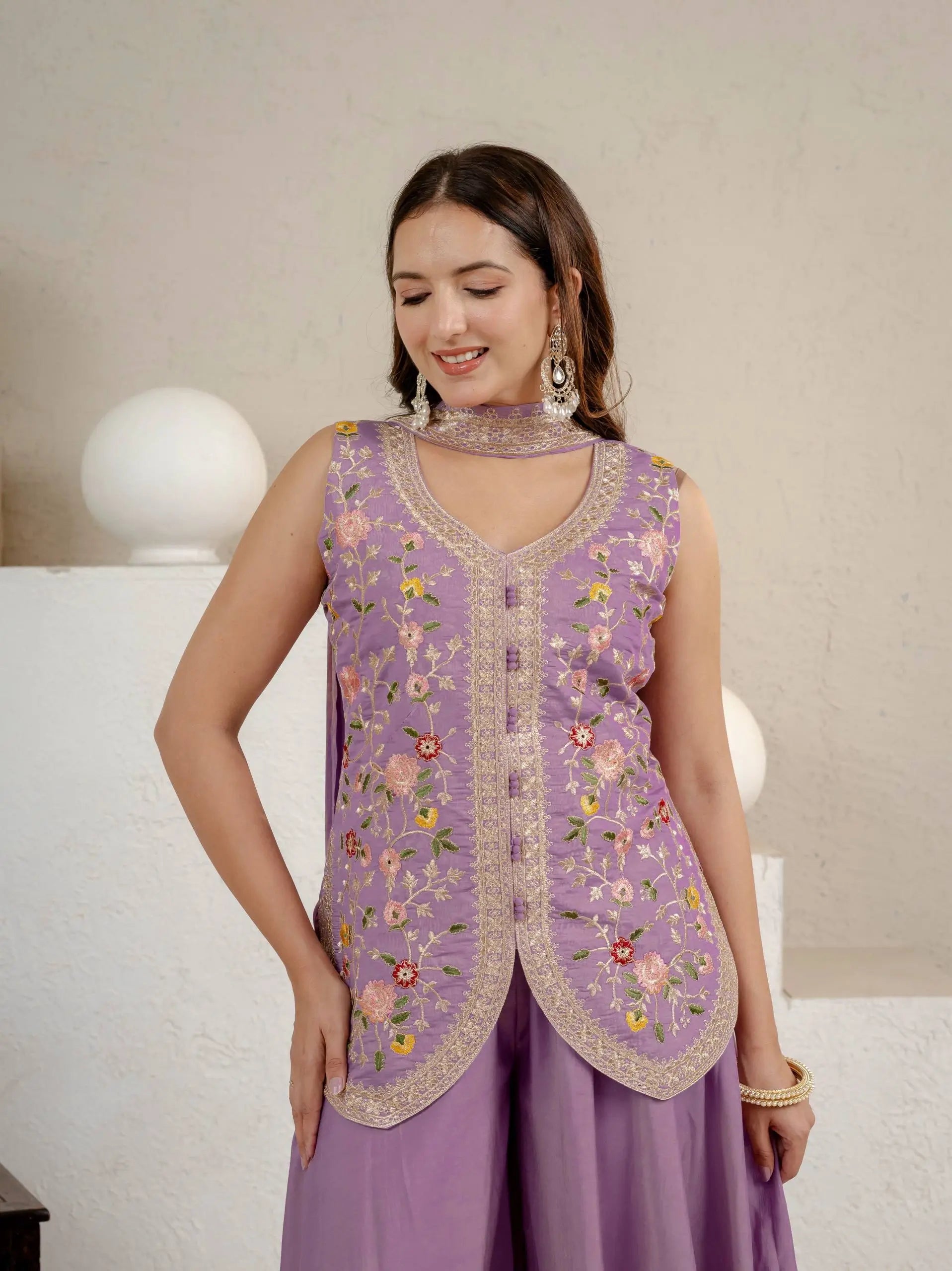 Lilac Sequin Embroidered Sharara Set