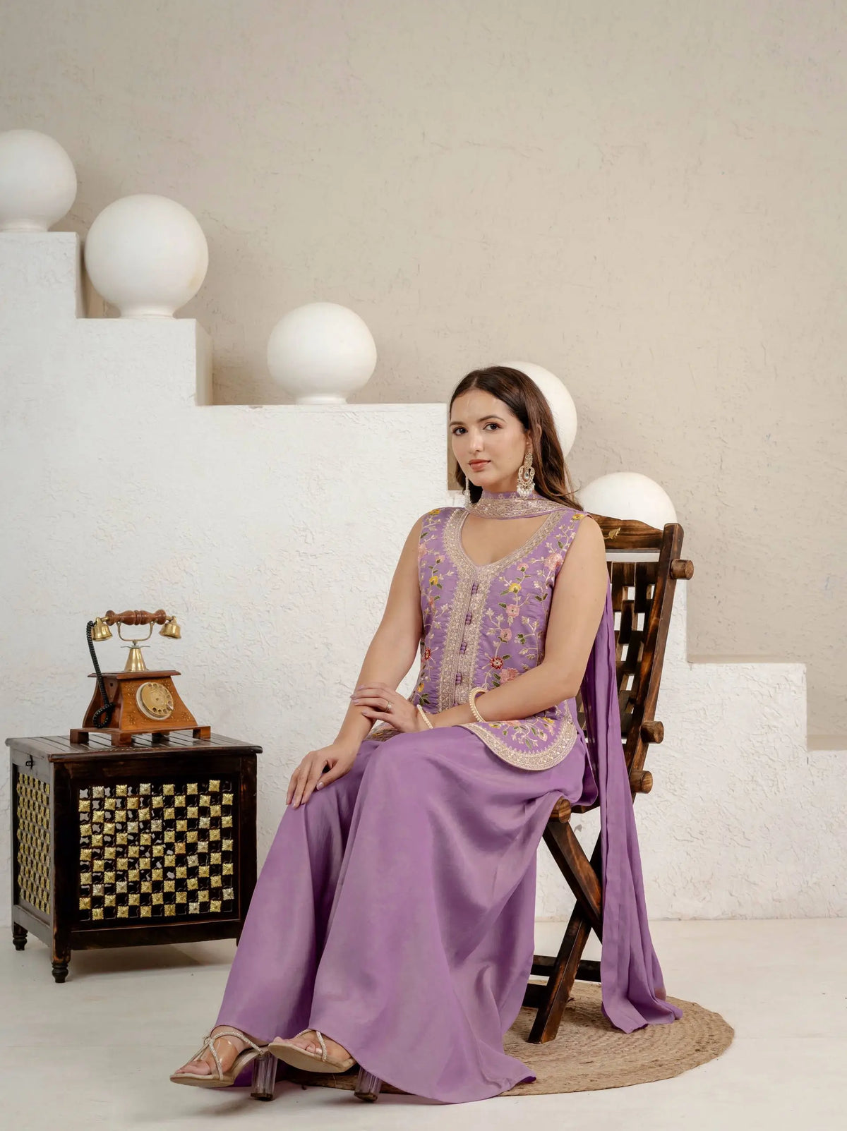 Lilac Sequin Embroidered Sharara Set