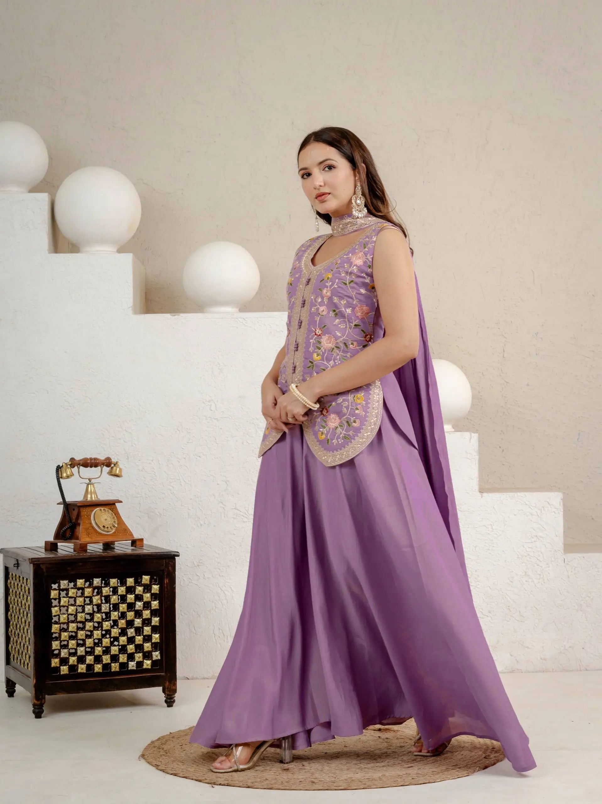 Lilac Sequin Embroidered Sharara Set