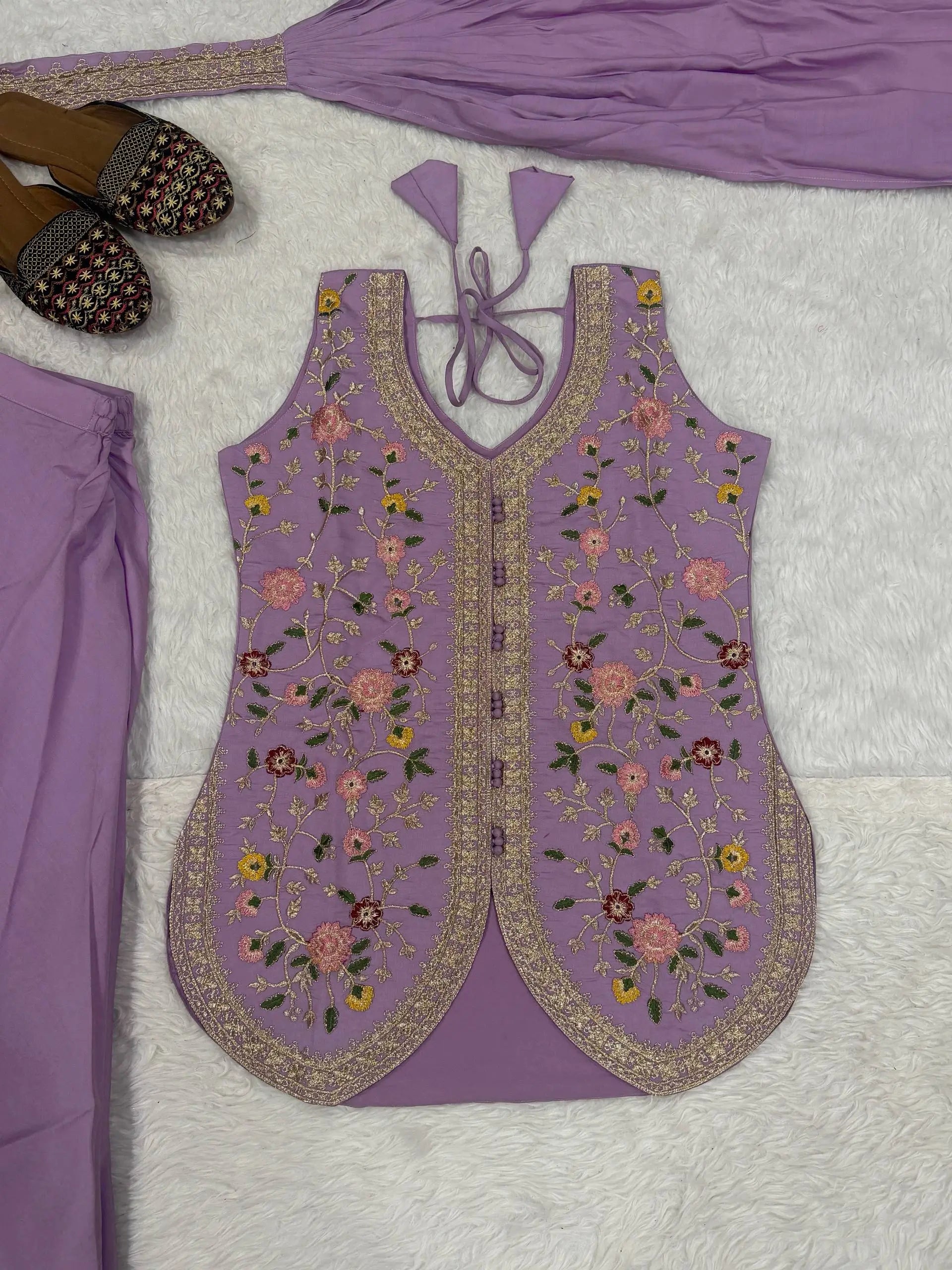 Lilac Sequin Embroidered Sharara Set