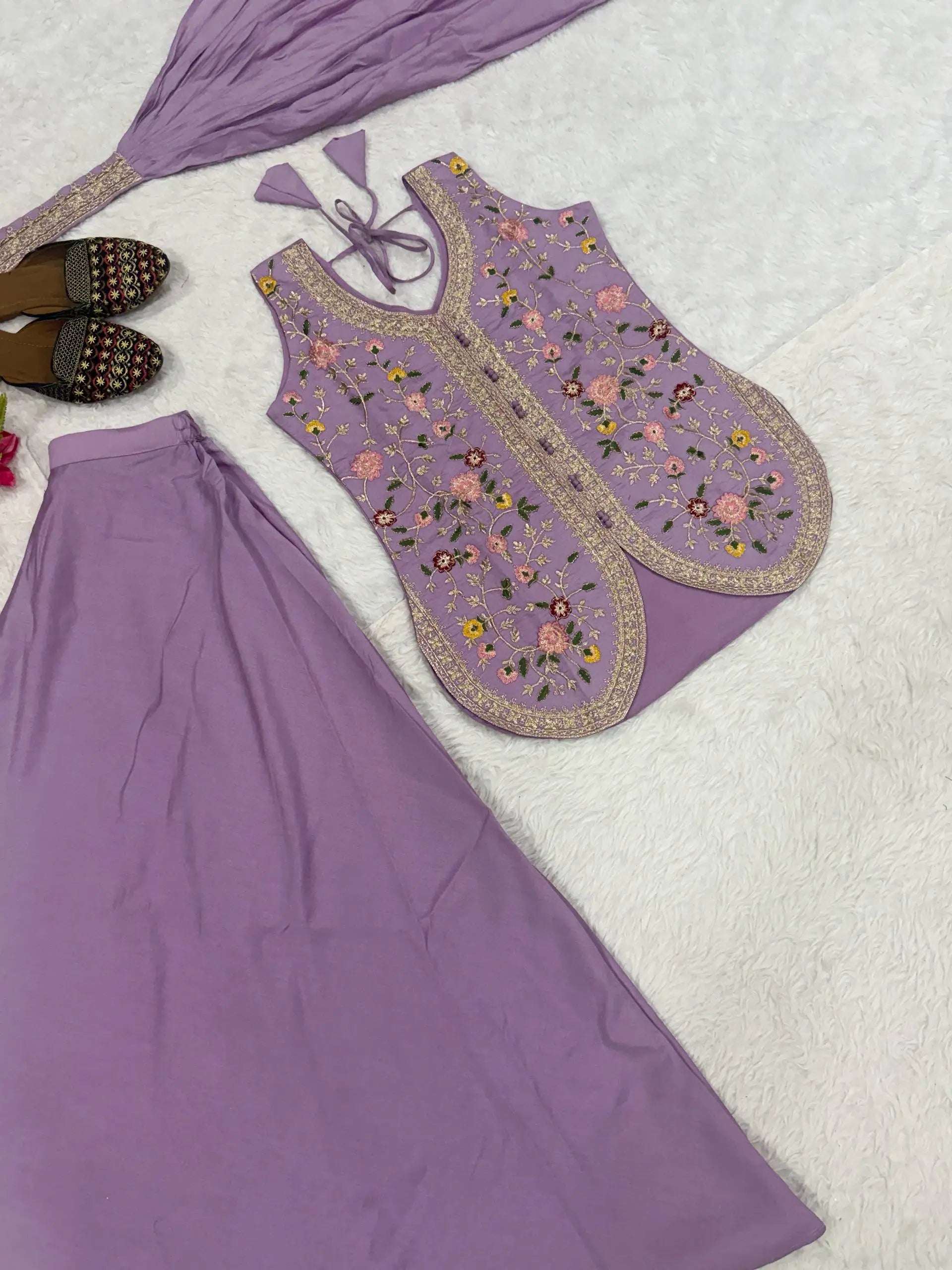 Lilac Sequin Embroidered Sharara Set