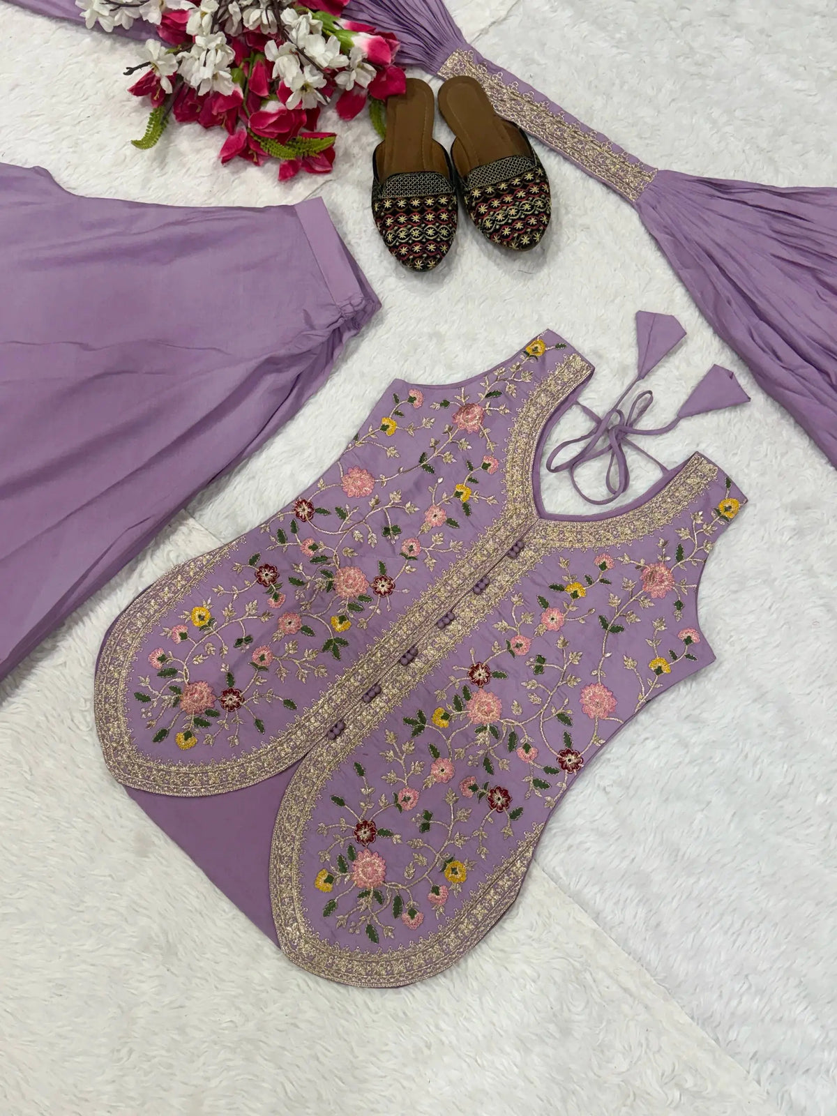 Lilac Sequin Embroidered Sharara Set