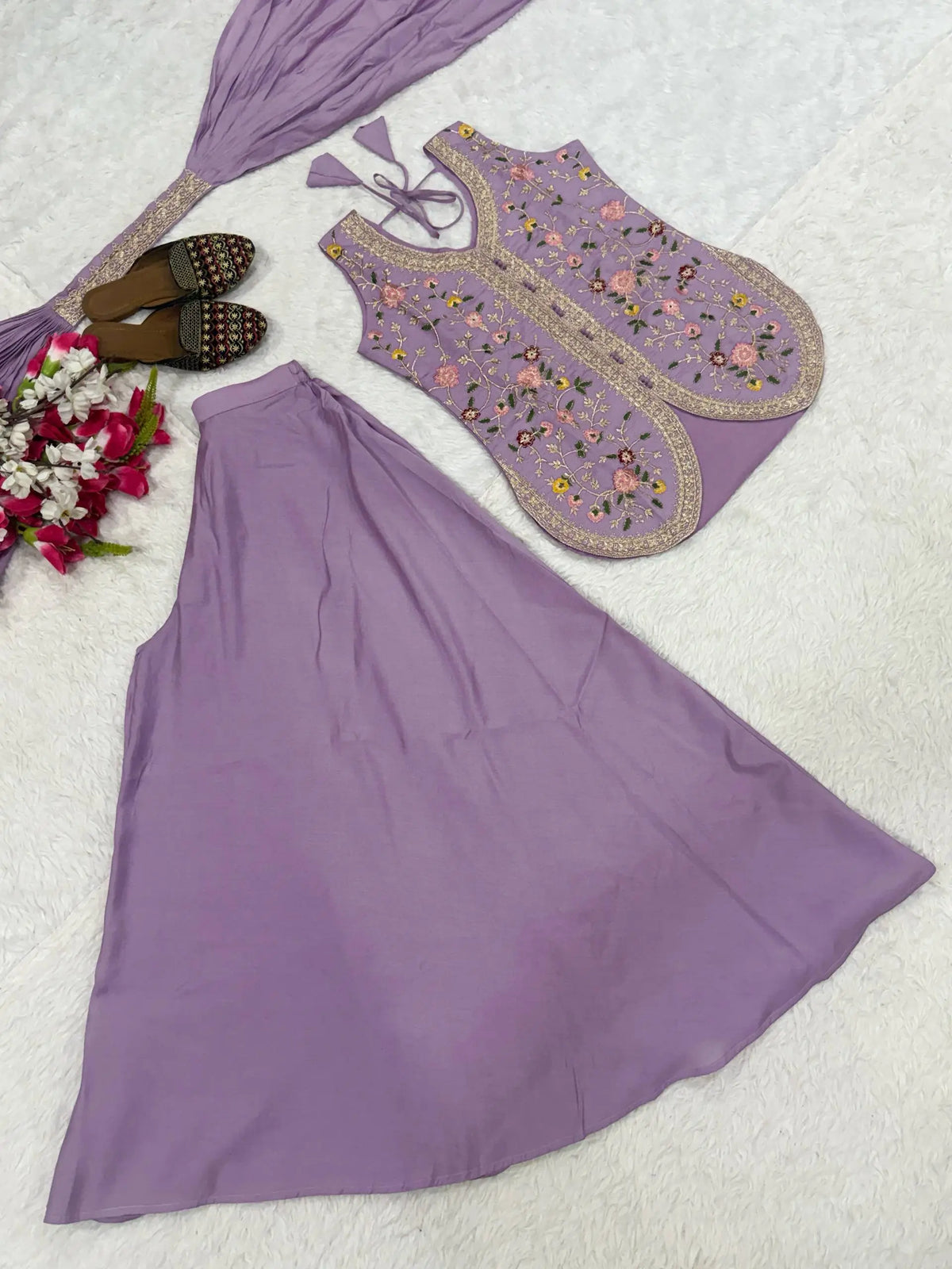 Lilac Sequin Embroidered Sharara Set