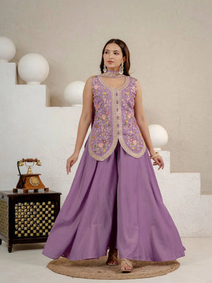 Lilac Sequin Embroidered Sharara Set