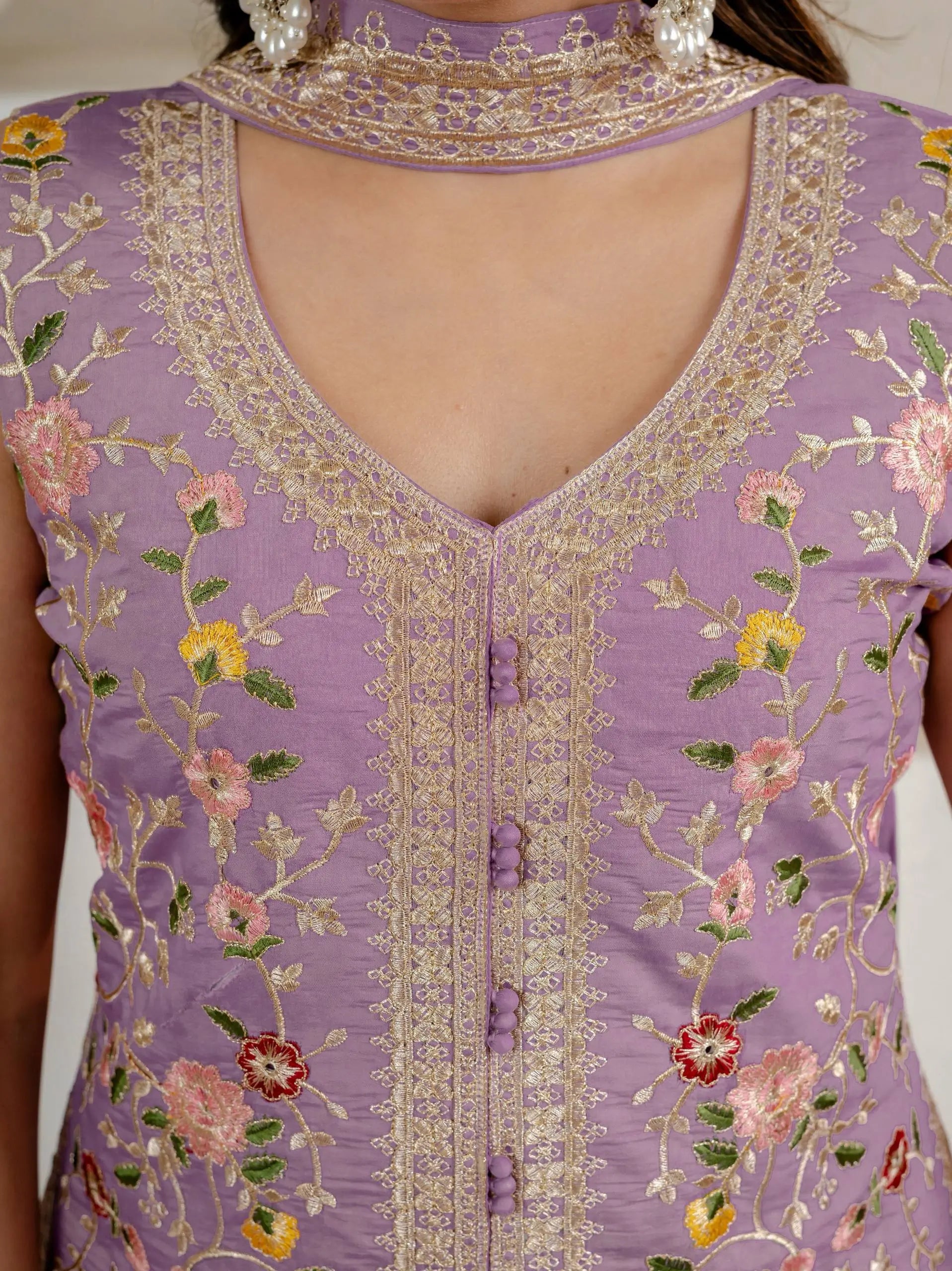 Lilac Sequin Embroidered Sharara Set