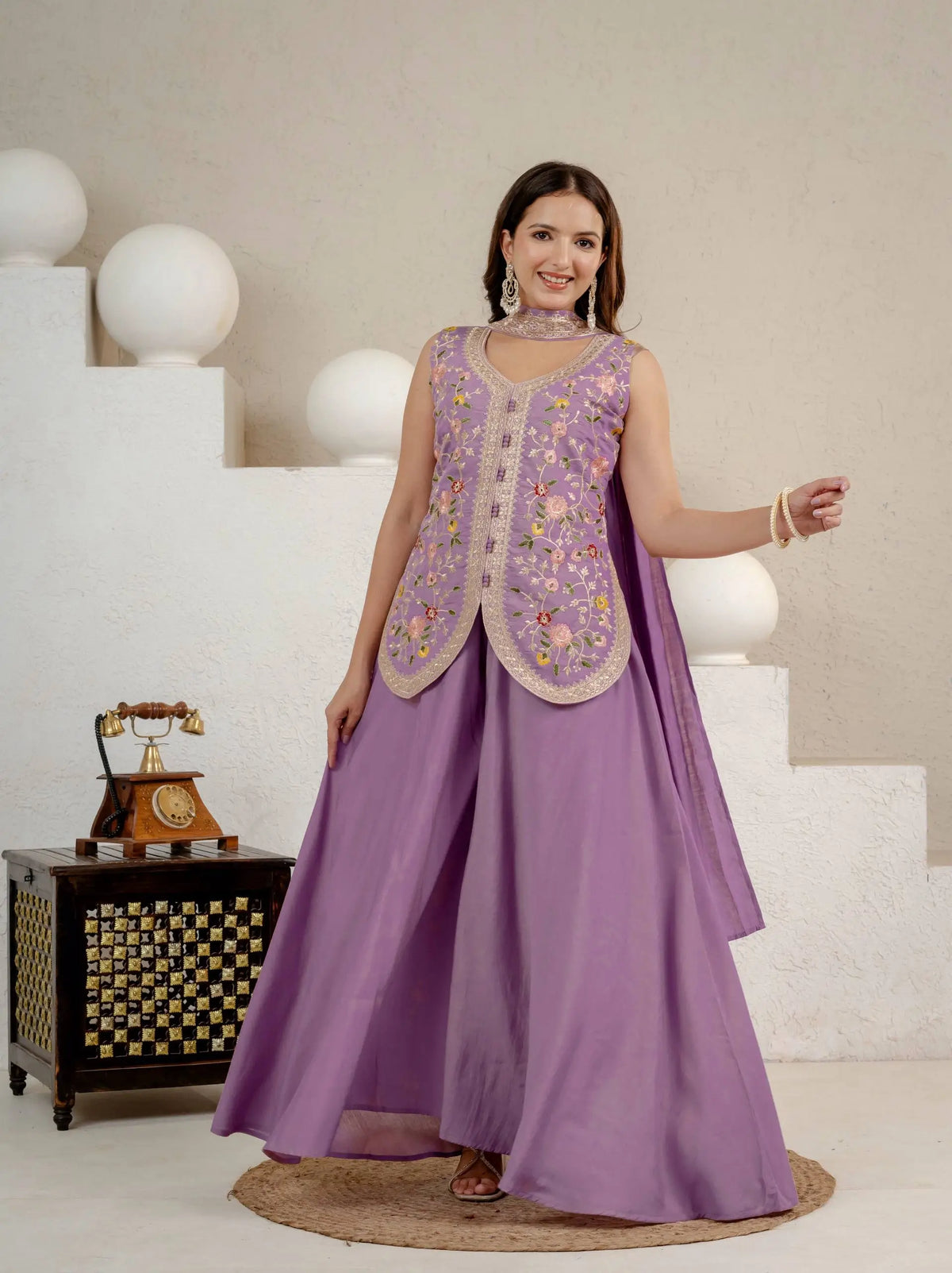 Lilac Sequin Embroidered Sharara Set