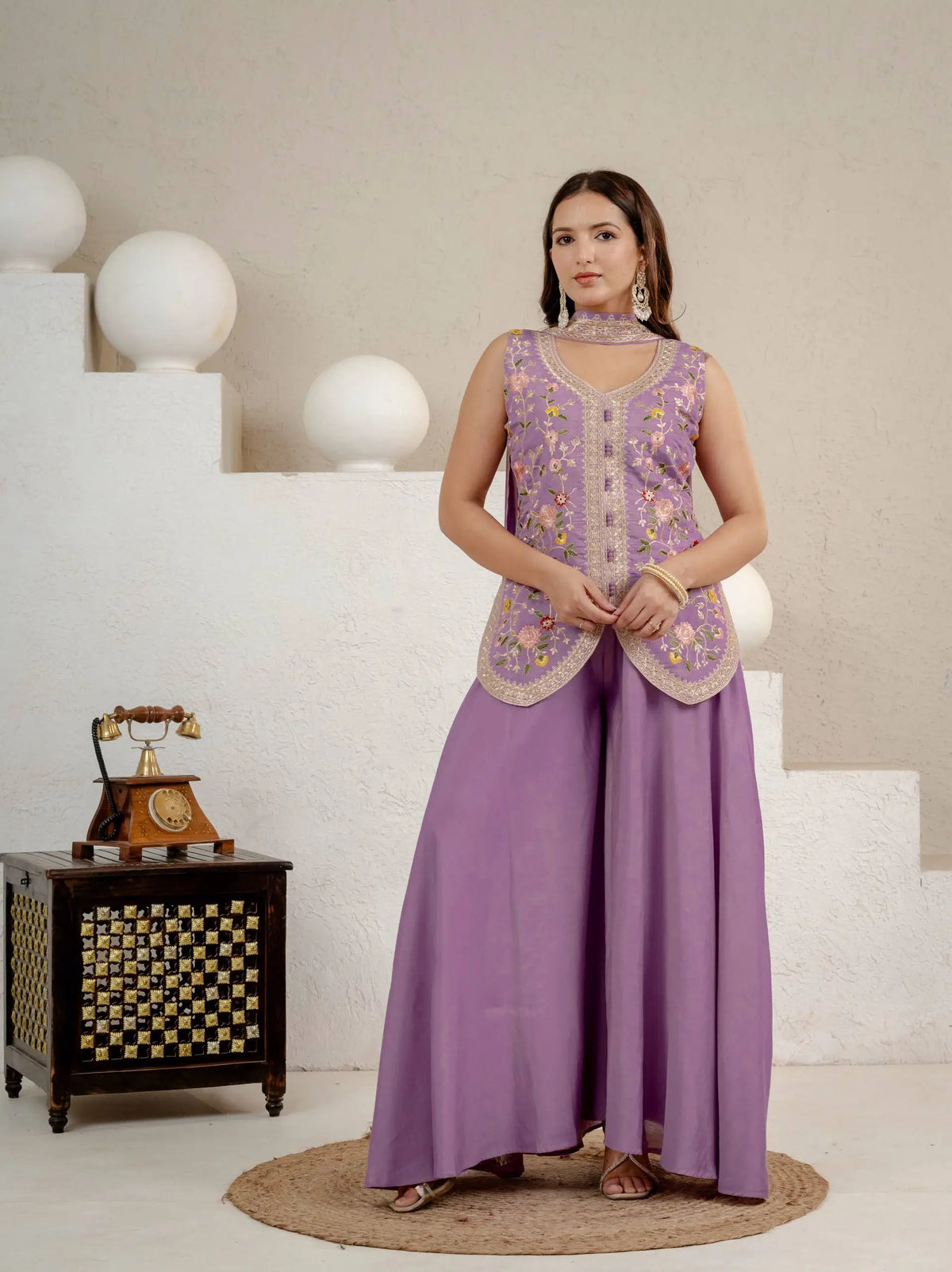 Lilac Sequin Embroidered Sharara Set