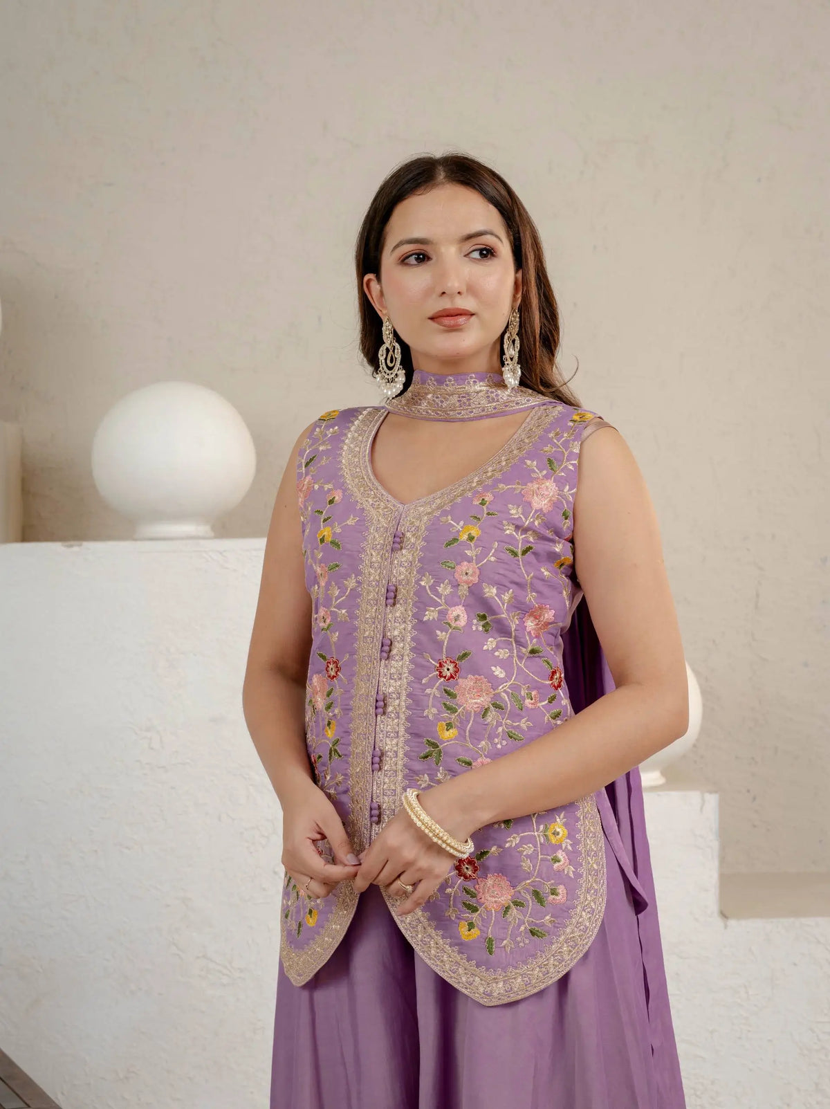 Lilac Sequin Embroidered Sharara Set