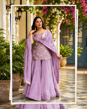 Lilac Sequin Zari Sharara Set