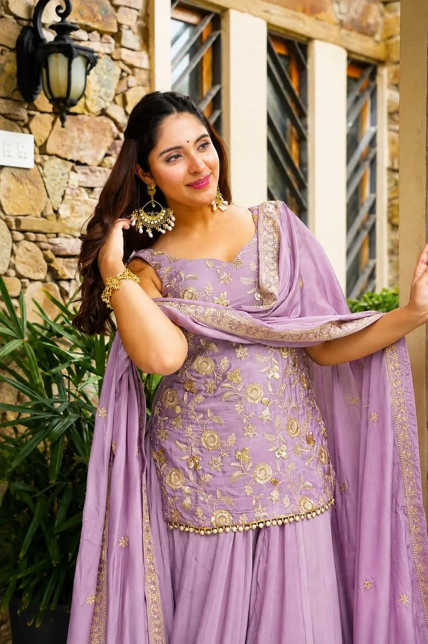 Lilac Sequin Zari Sharara Set
