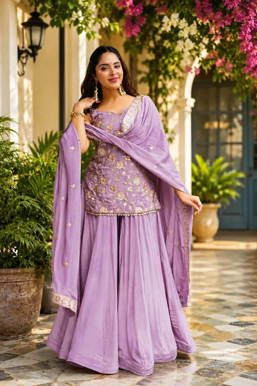 Lilac Sequin Zari Sharara Set