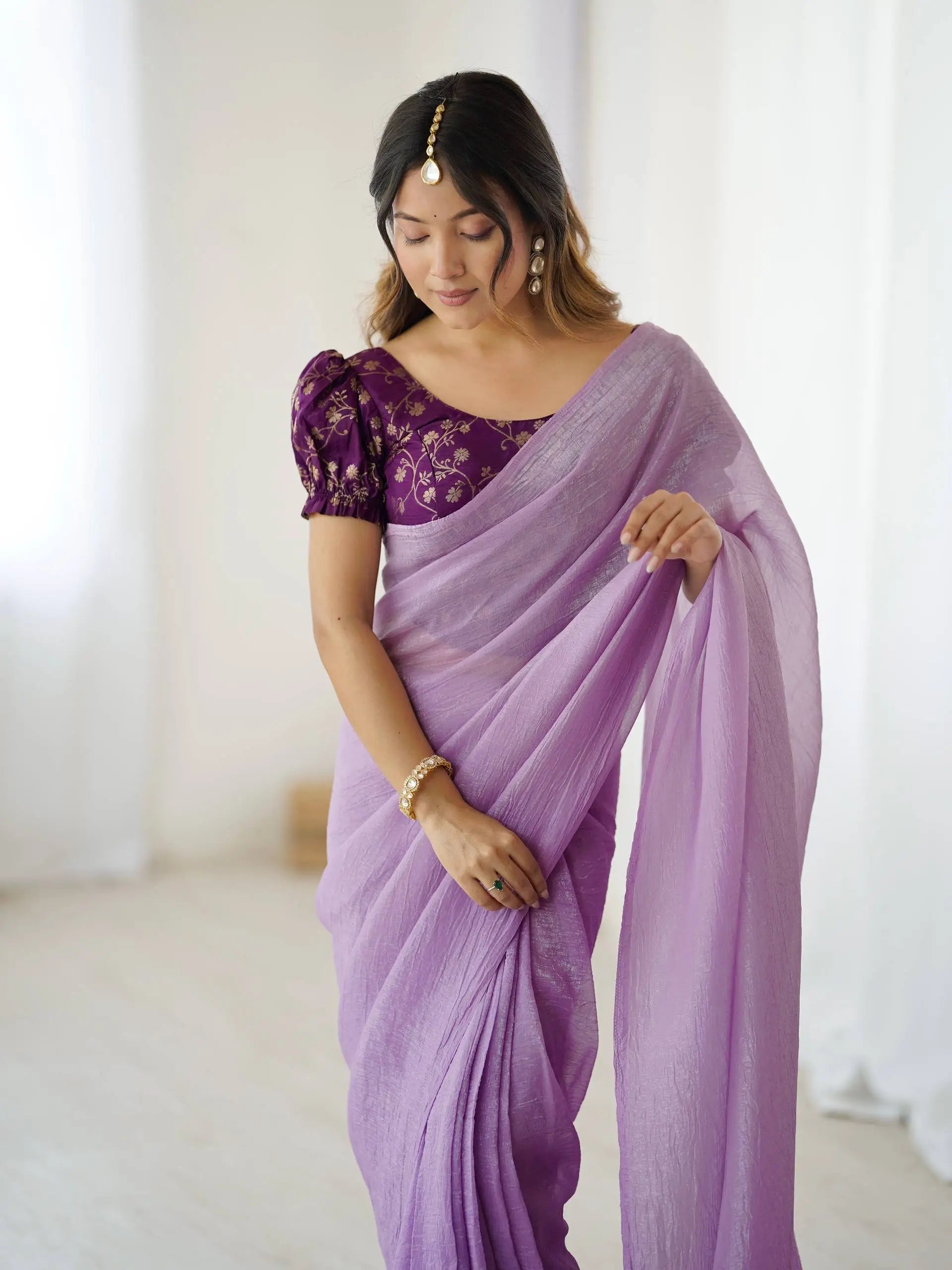 Lilac Sparkle Silk Ready To Wear Saree