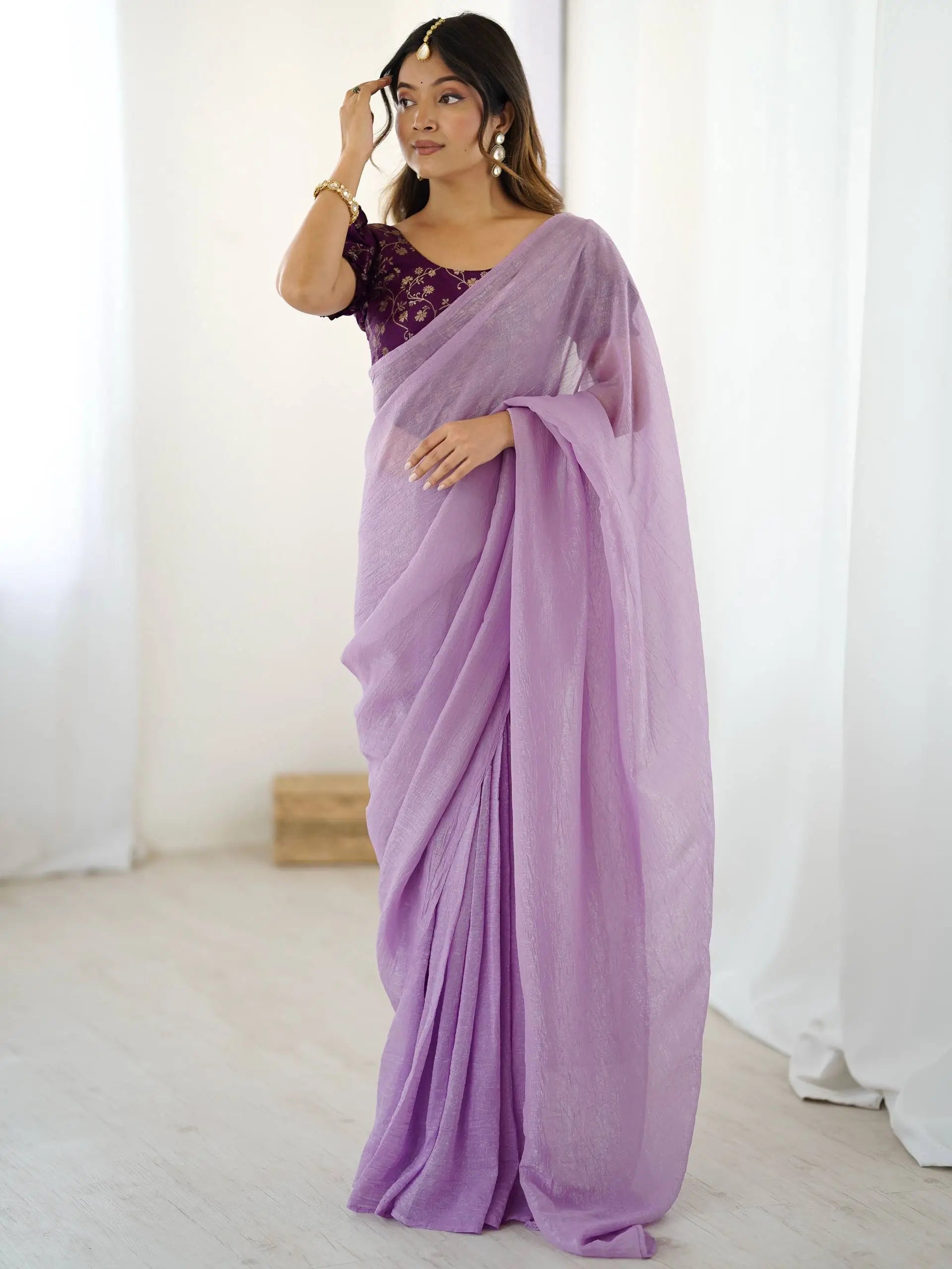 Lilac Sparkle Silk Ready To Wear Saree