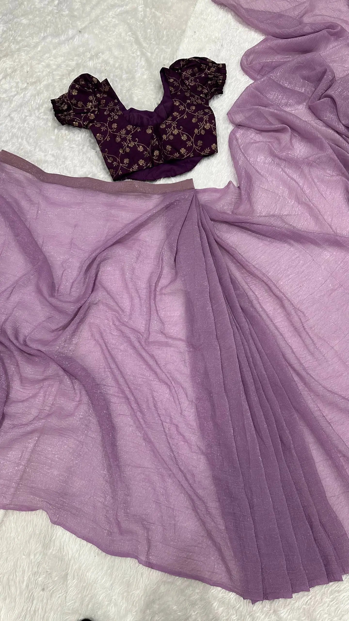 Lilac Sparkle Silk Ready To Wear Saree