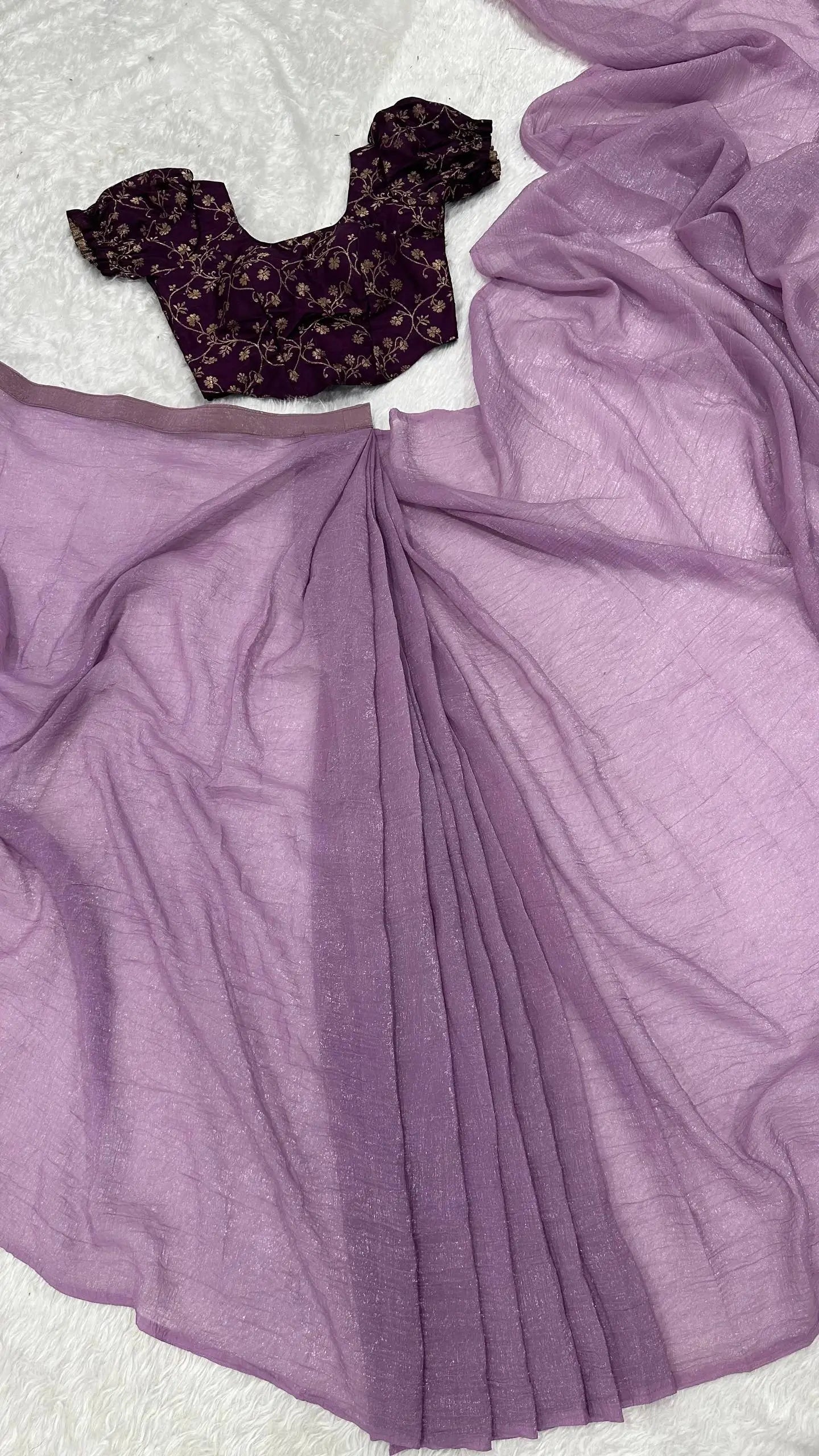 Lilac Sparkle Silk Ready To Wear Saree