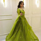 Lime Green Georgette Sequence Embroidered Gown with Dupatta