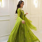 Lime Green Georgette Sequence Embroidered Gown with Dupatta