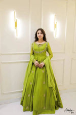 Lime Green Georgette Sequence Embroidered Gown with Dupatta