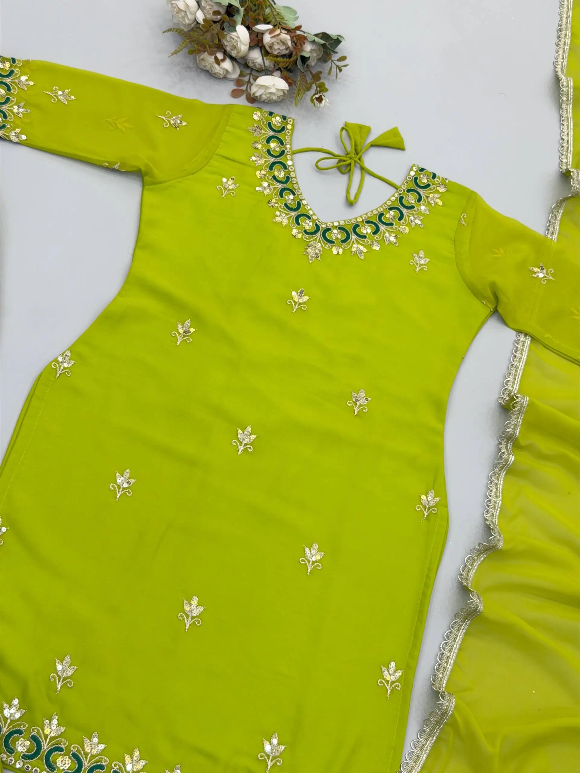 Lime Green Georgette Sharara Palazzo Set