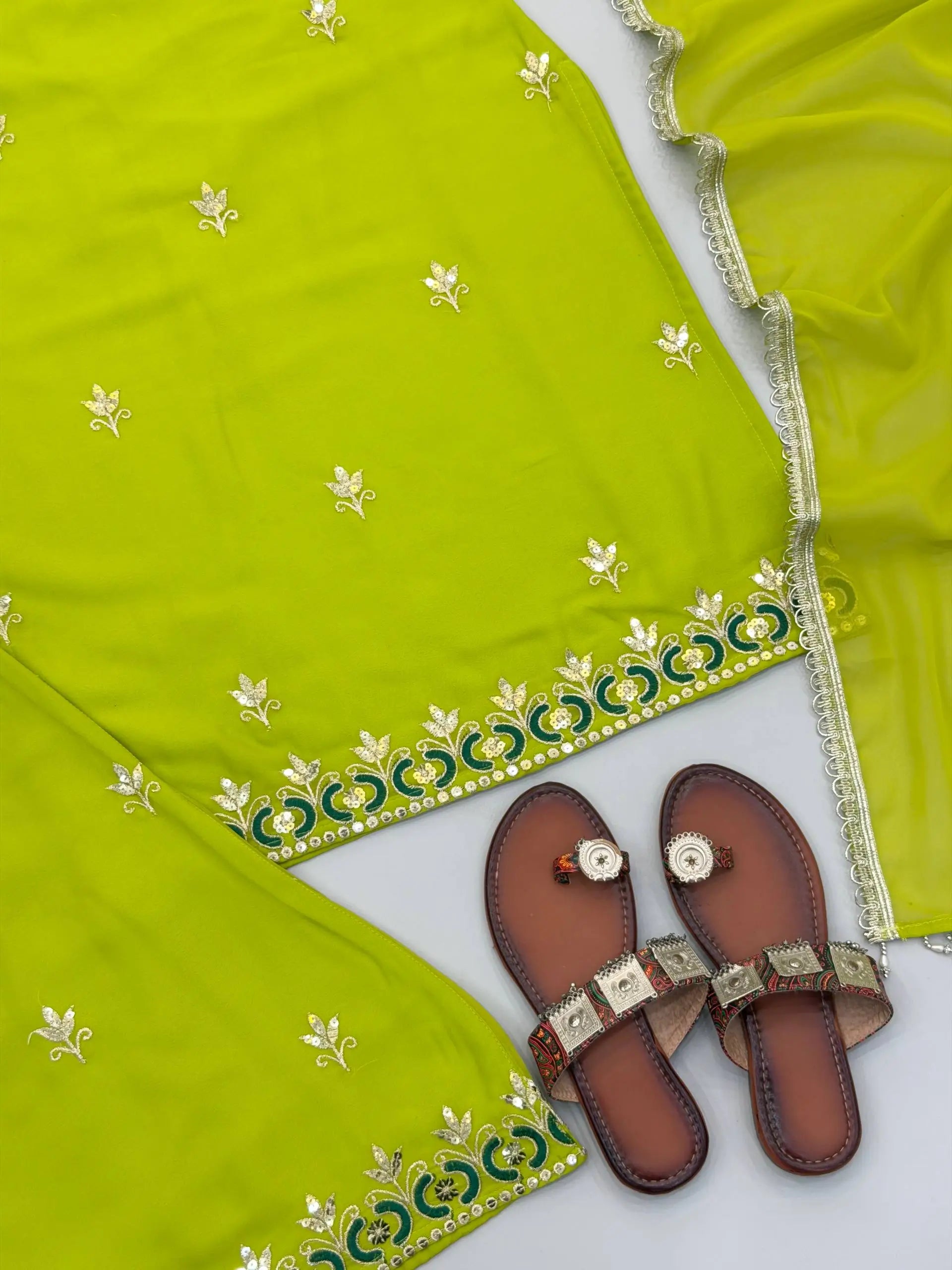 Lime Green Georgette Sharara Palazzo Set
