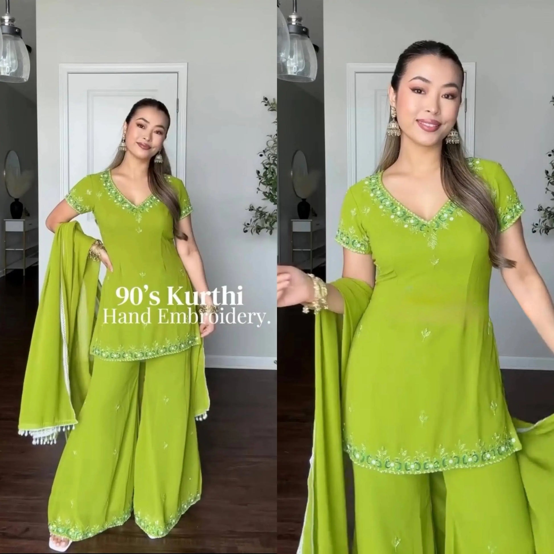 Lime Green Georgette Sharara Palazzo Set