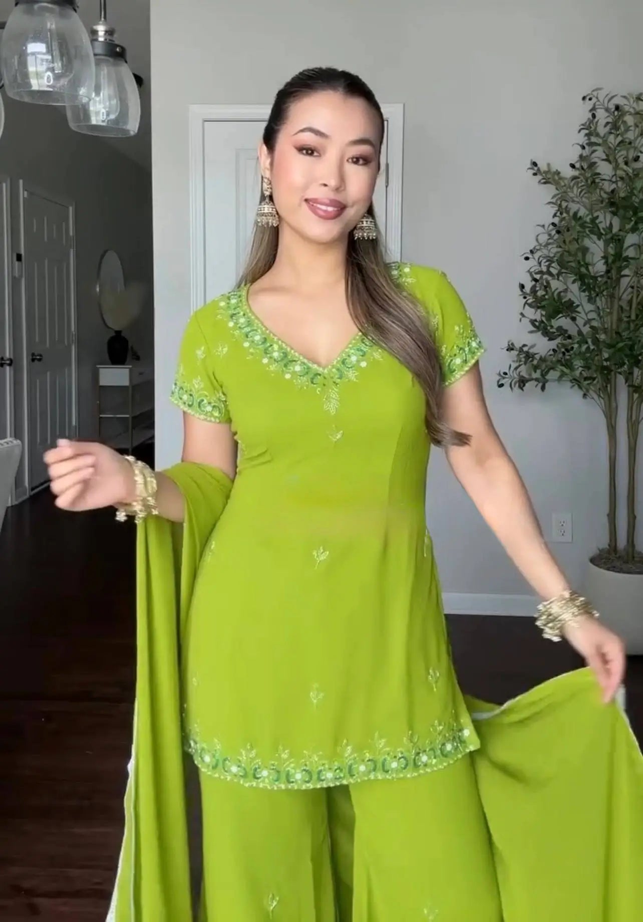 Lime Green Georgette Sharara Palazzo Set
