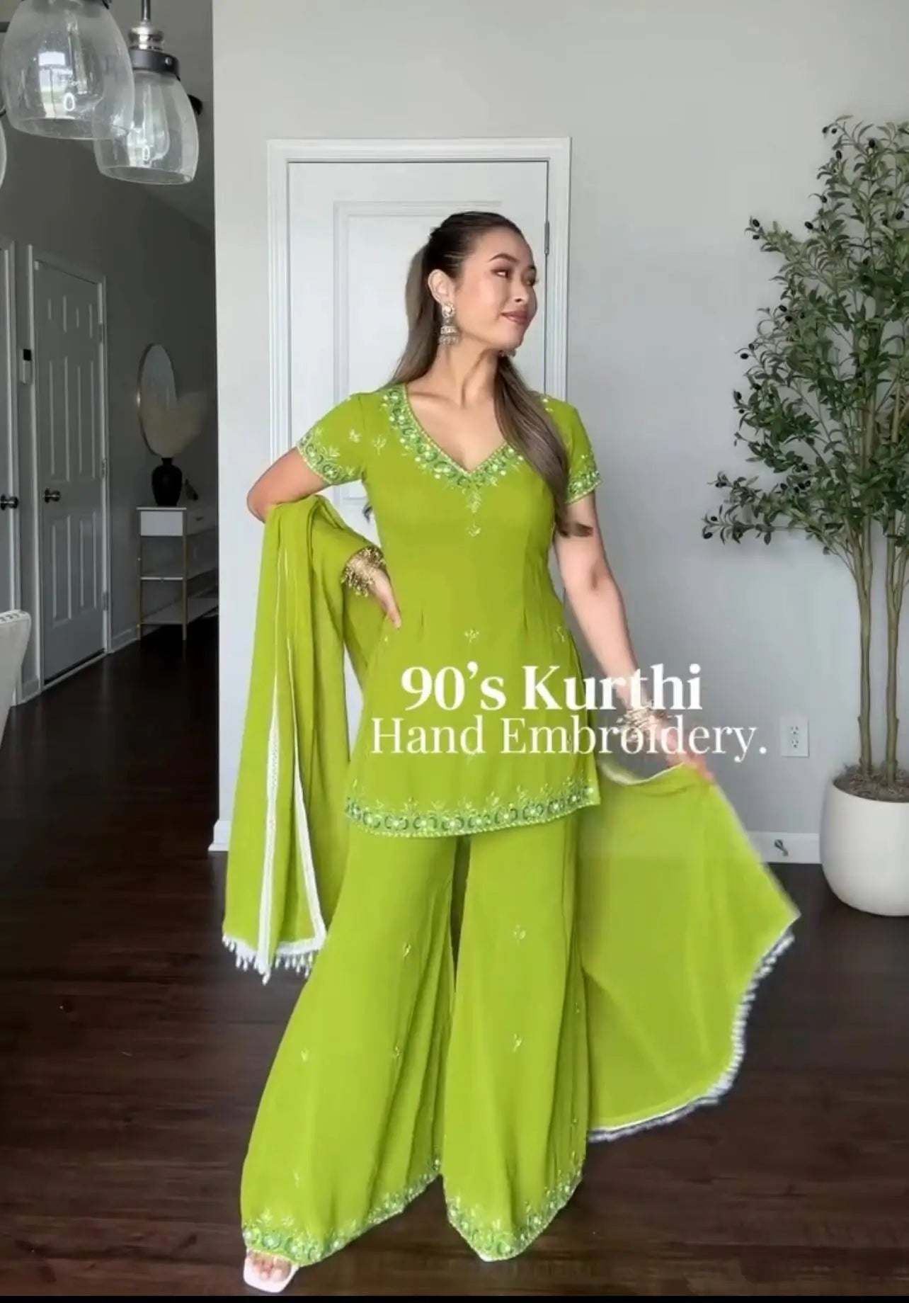 Lime Green Georgette Sharara Palazzo Set