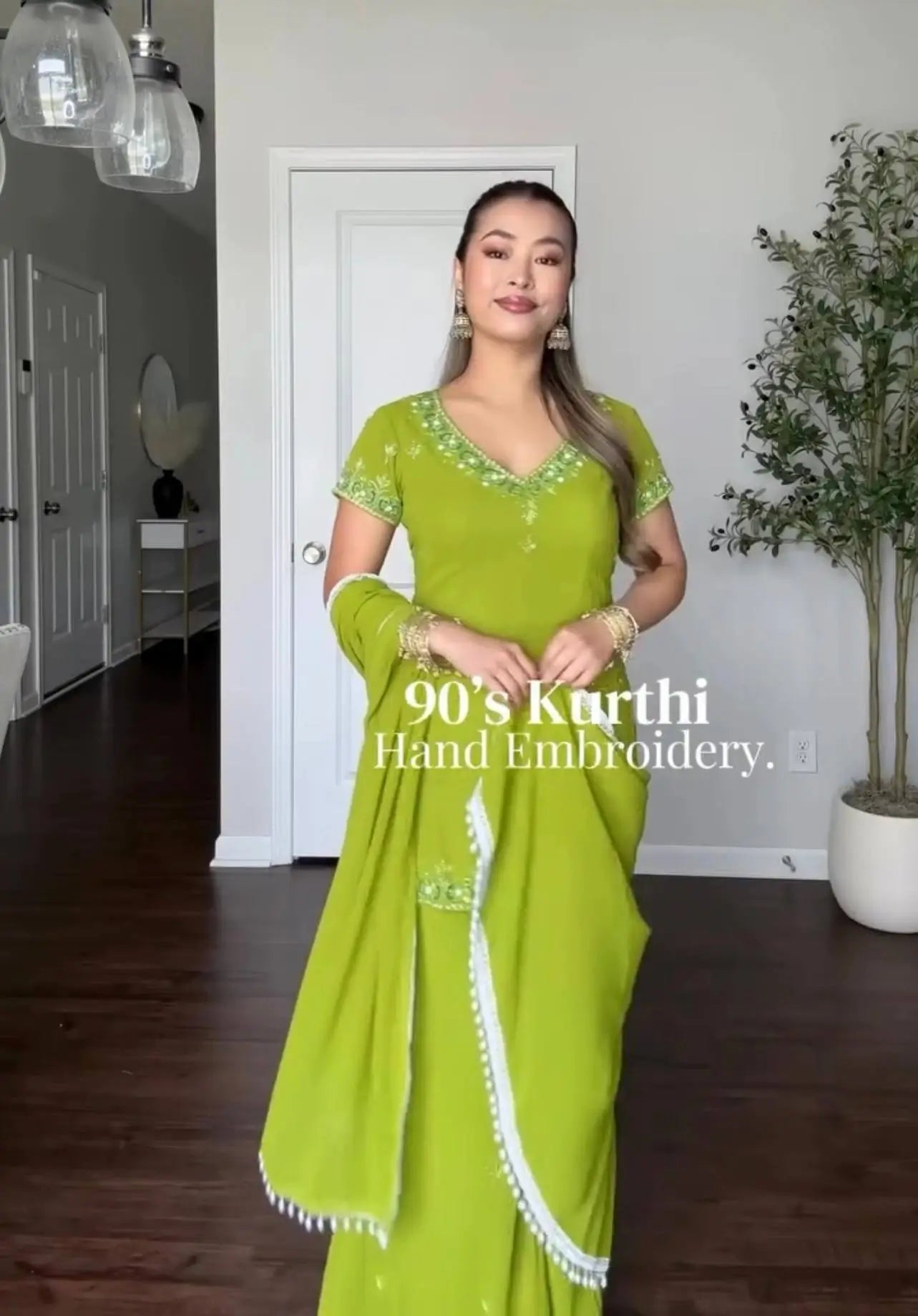 Lime Green Georgette Sharara Palazzo Set