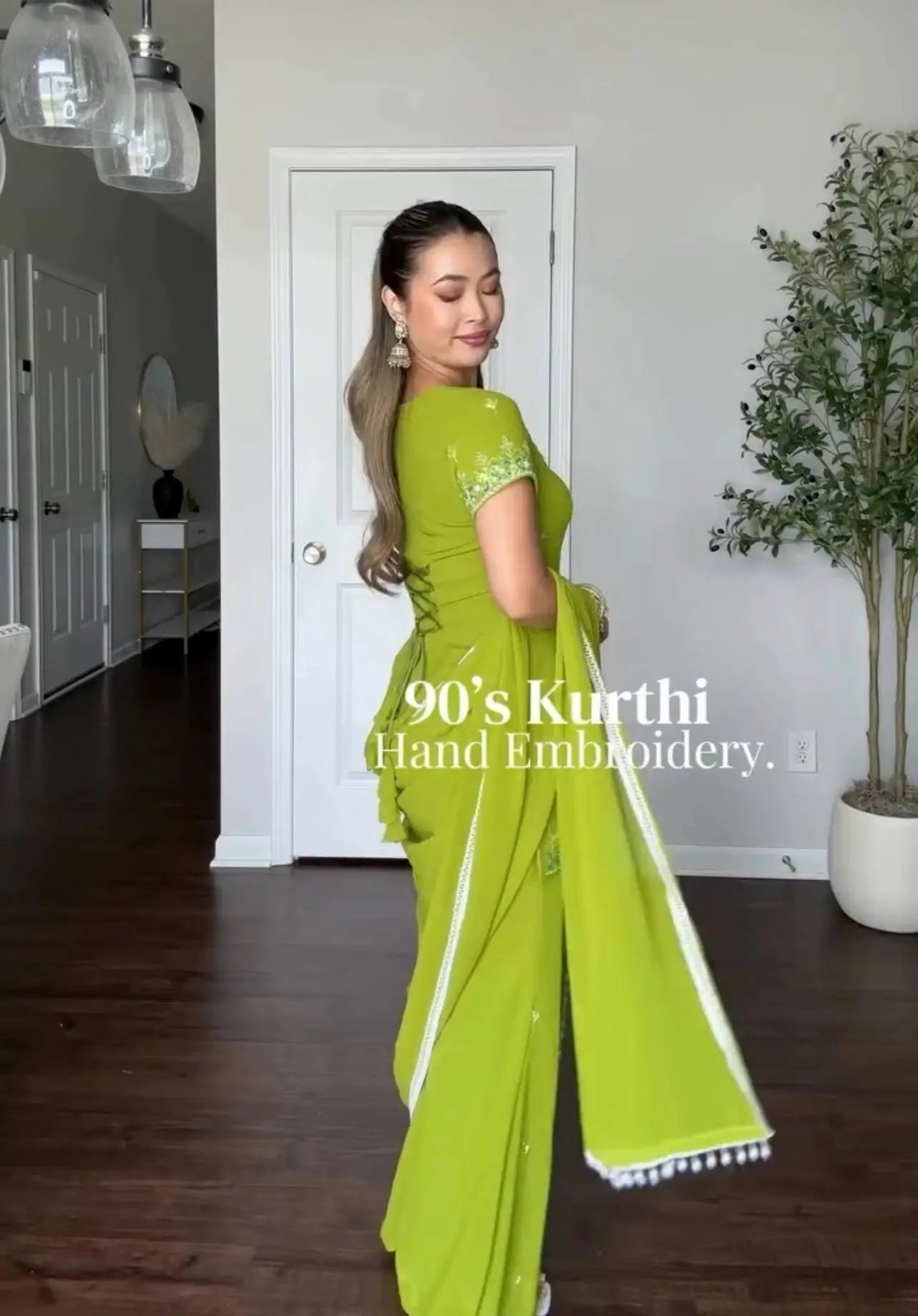 Lime Green Georgette Sharara Palazzo Set