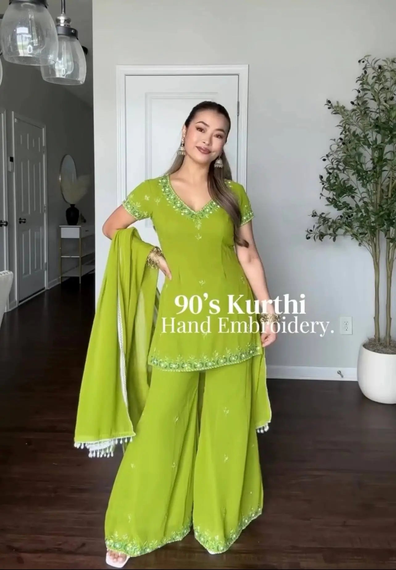 Lime Green Georgette Sharara Palazzo Set