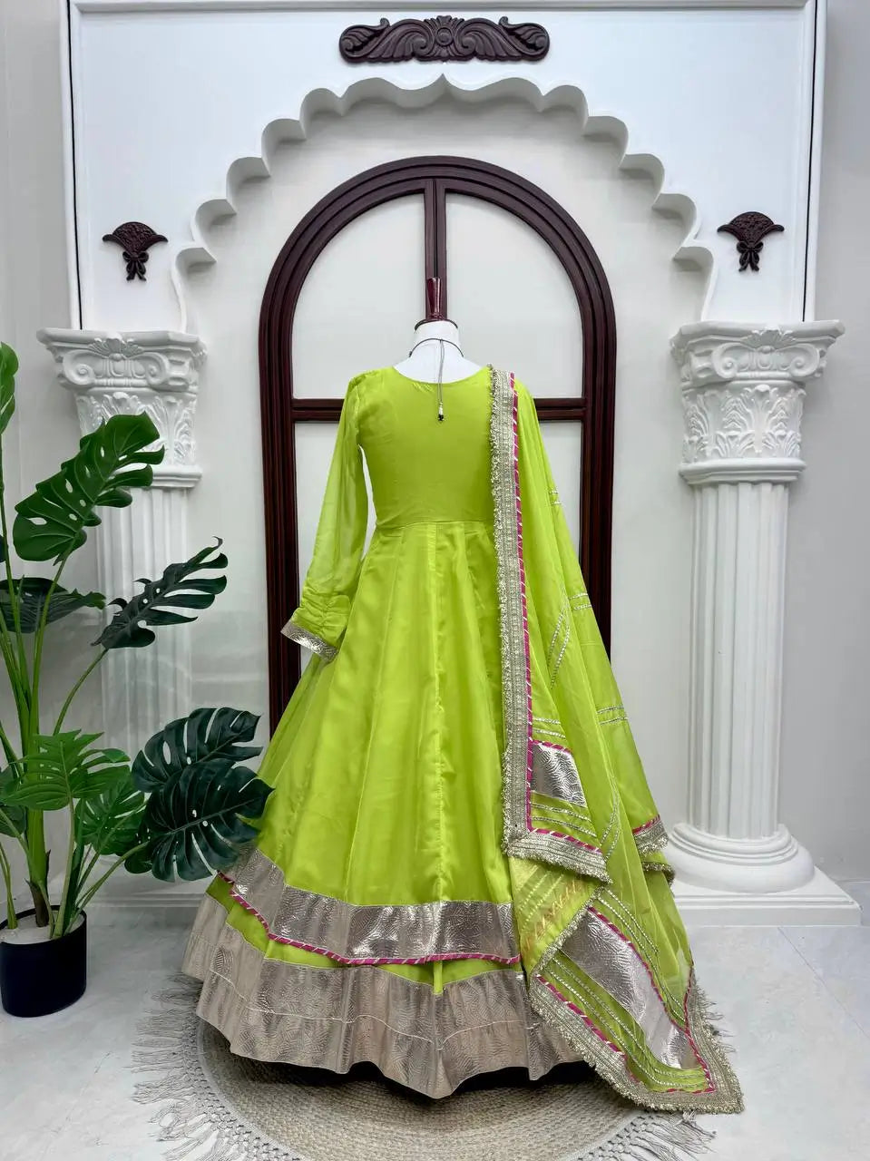 Lime Mirror Work Lehenga Set