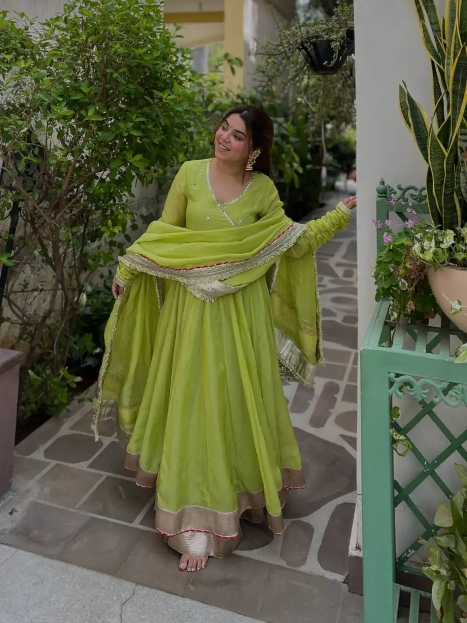 Lime Mirror Work Lehenga Set