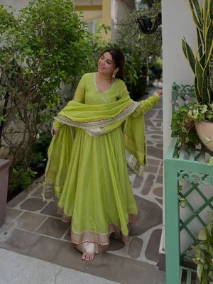 Lime Mirror Work Lehenga Set