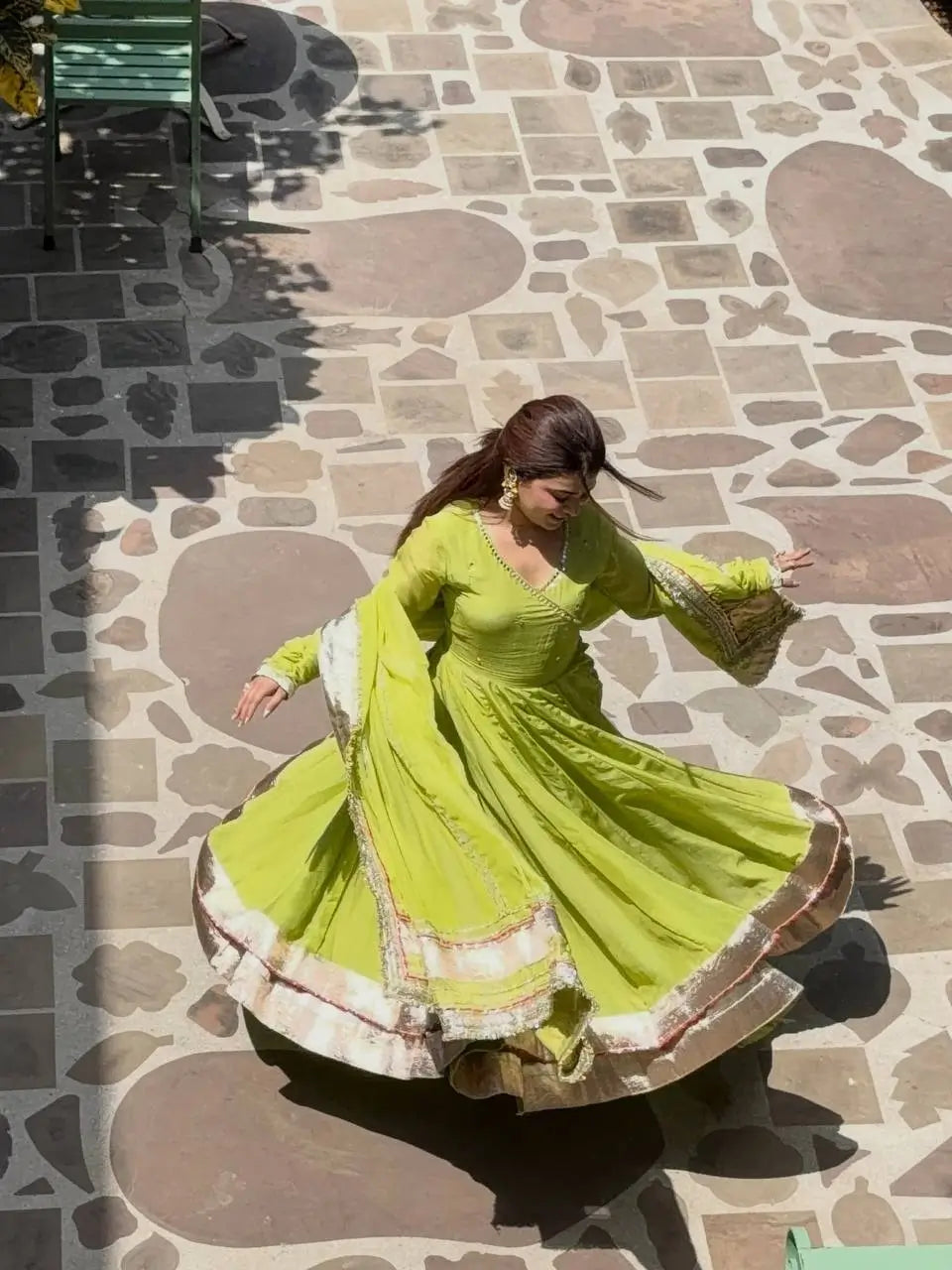 Lime Mirror Work Lehenga Set