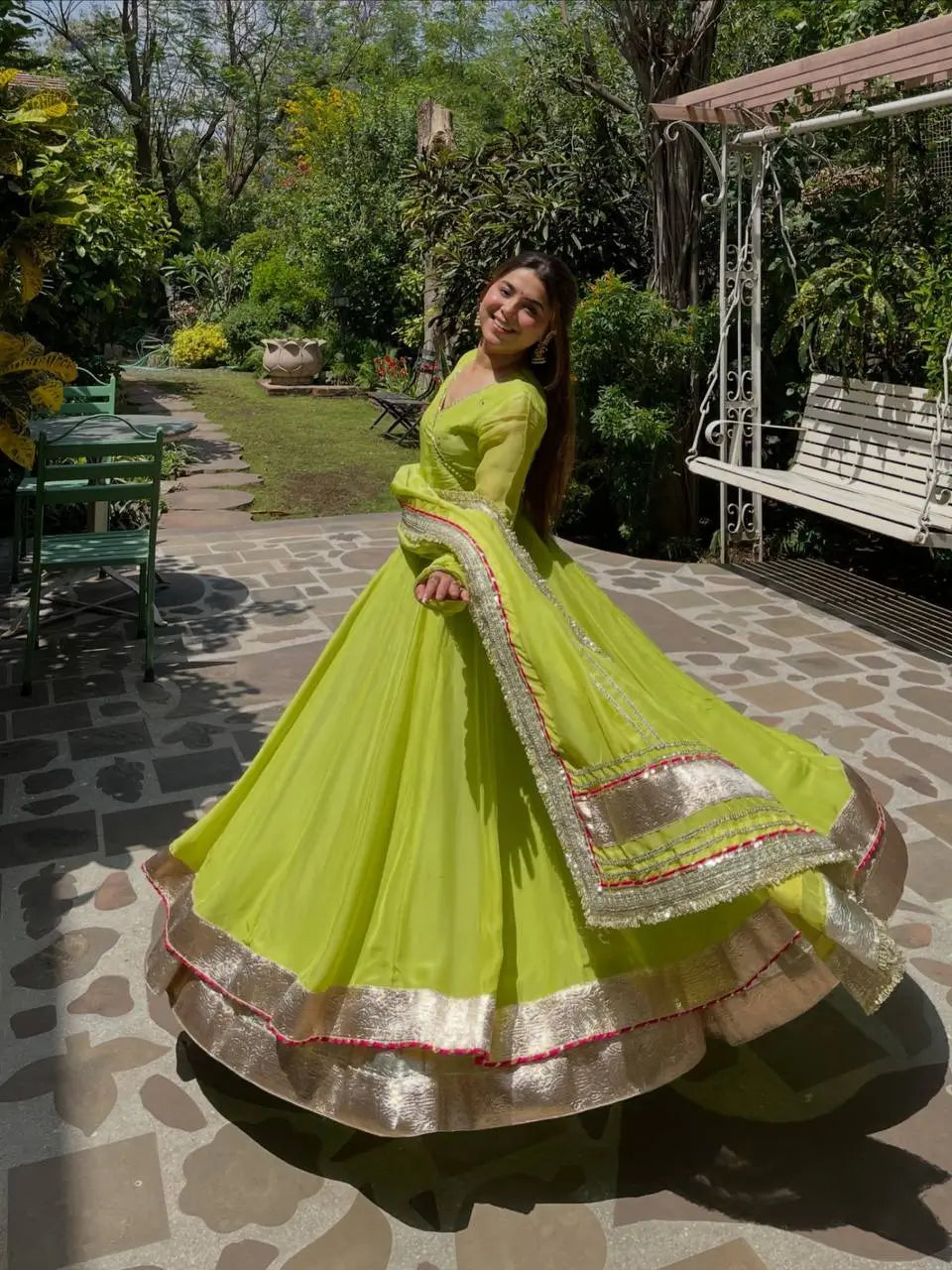 Lime Mirror Work Lehenga Set