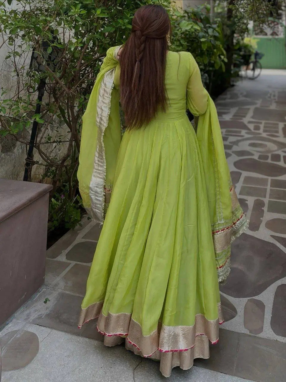 Lime Mirror Work Lehenga Set